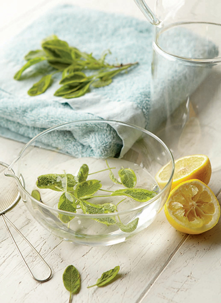 Teas made from fresh herbs and herb flowers along with lemon juice can be used as hair rinses